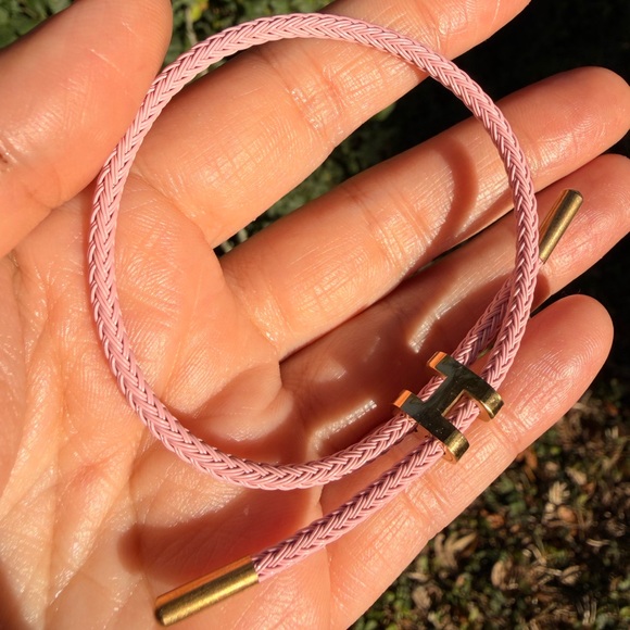 Anthropologie Jewelry - Hermes pink  Braided Cord Bracelet with Gold Accents